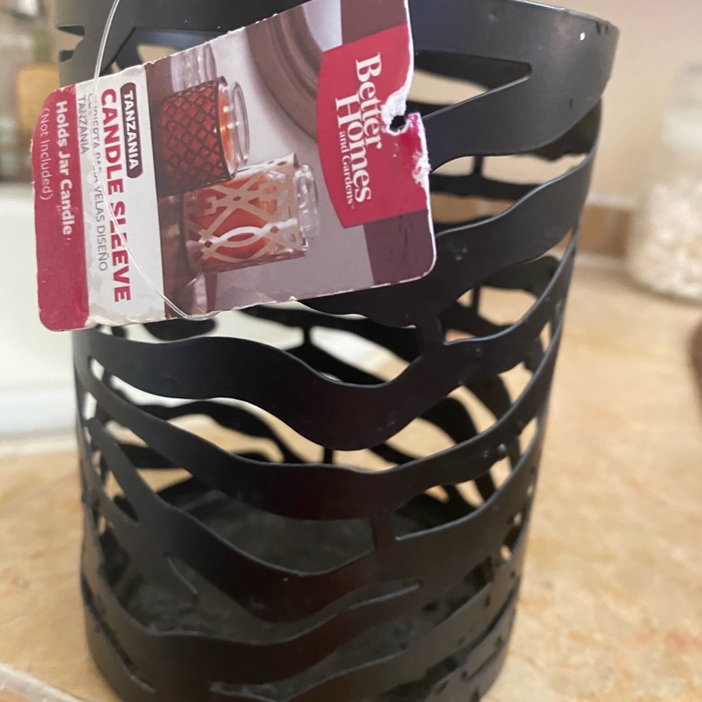 Candle holder/ candle sleeve/ vase black metal - holds jar candles (3”)